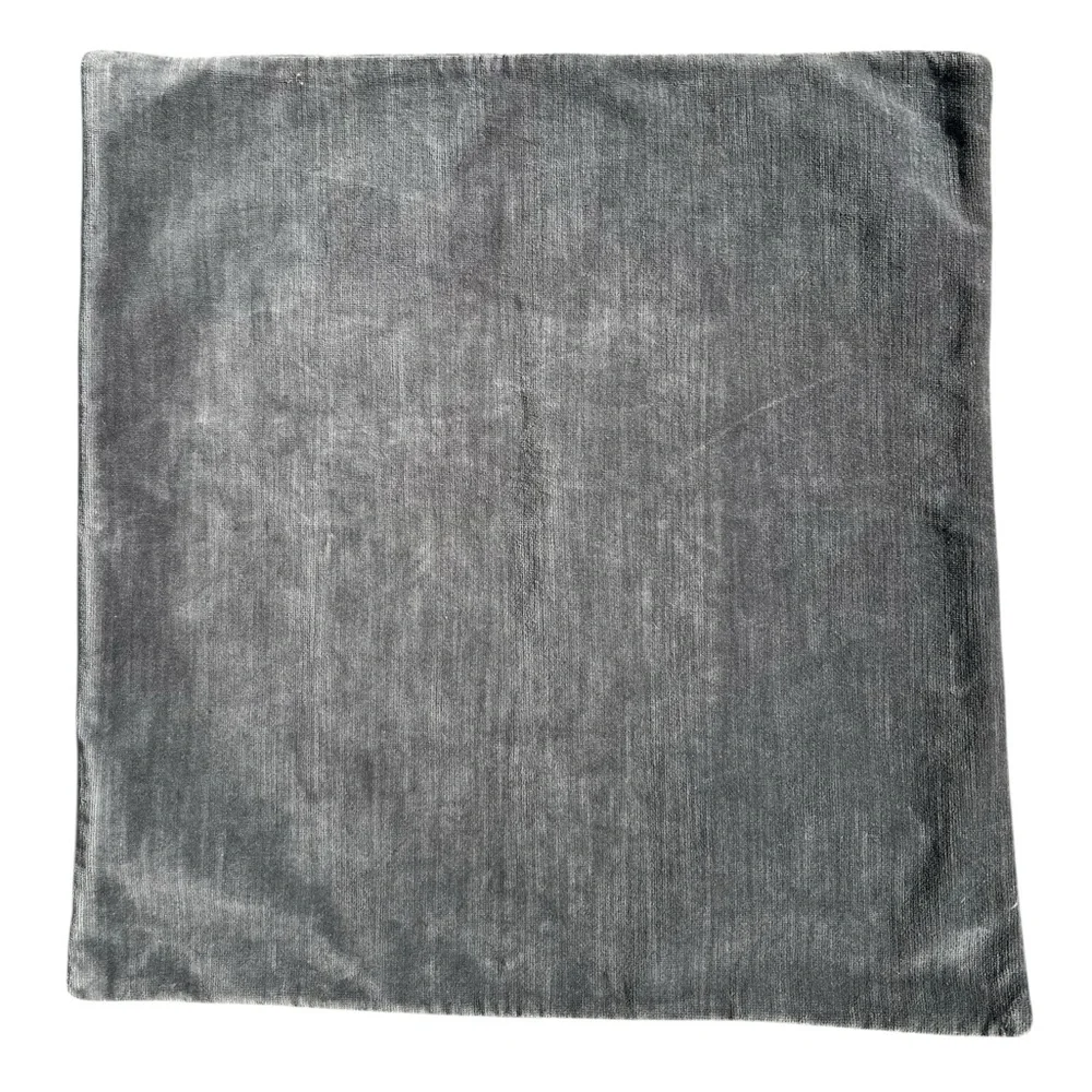 POTTERY BARN Blue-Gray Velvet & Linen Pillow Cover w/Monogrammable Square Patch